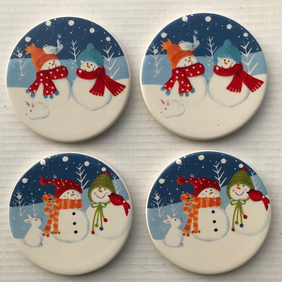 Kohl's Holiday Set Of 4 Christmas Snowman Coasters St Nicholas
